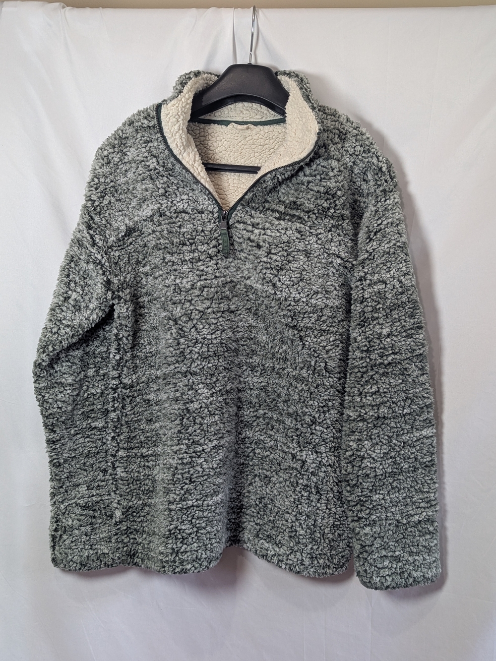 ODDY Sherpa Fleece Quarter Zip Pullover Gray Green Cozy Teddy Jacket